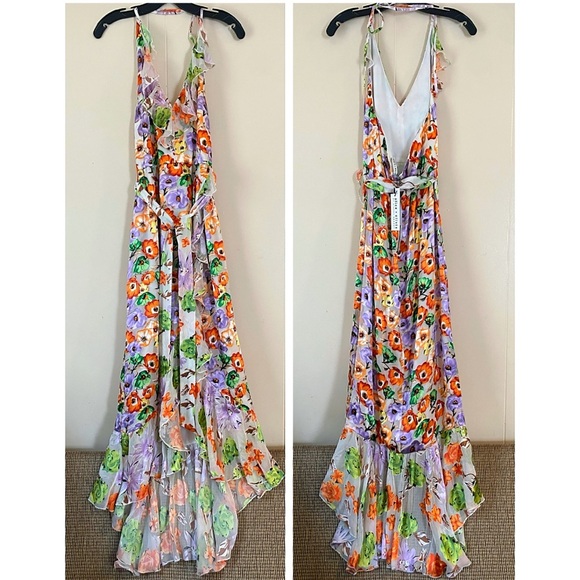 Alice + Olivia Evelia Floral Tie Waist Silk Blend Maxi Dress - Picture 5 of 16